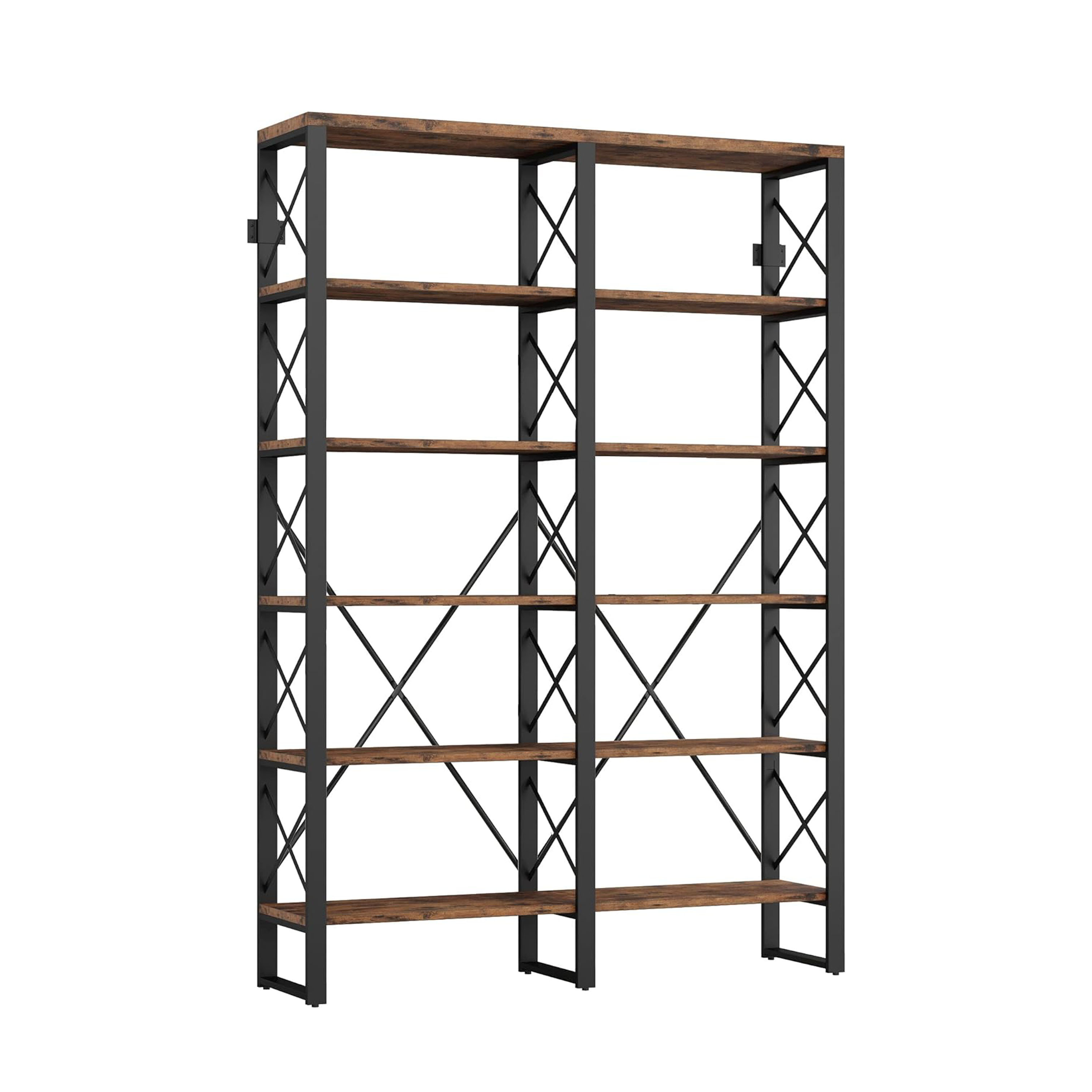 Bookshelf Double Open Large Bookcase Industrial Style Shelves Wood and Metal Bookshelves for Home Office Easy Assembly