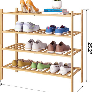 Bamboo Shoe Rack Stackable Shoe Shelf Storage Organizer for Unit Entryway Hallway and Closet Freestanding Shoe Shelf 4 Tier