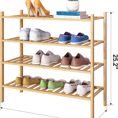 Bamboo Shoe Rack Stackable Shoe Shelf Storage Organizer for Unit Entryway Hallway and Closet Freestanding Shoe Shelf 4 Tier