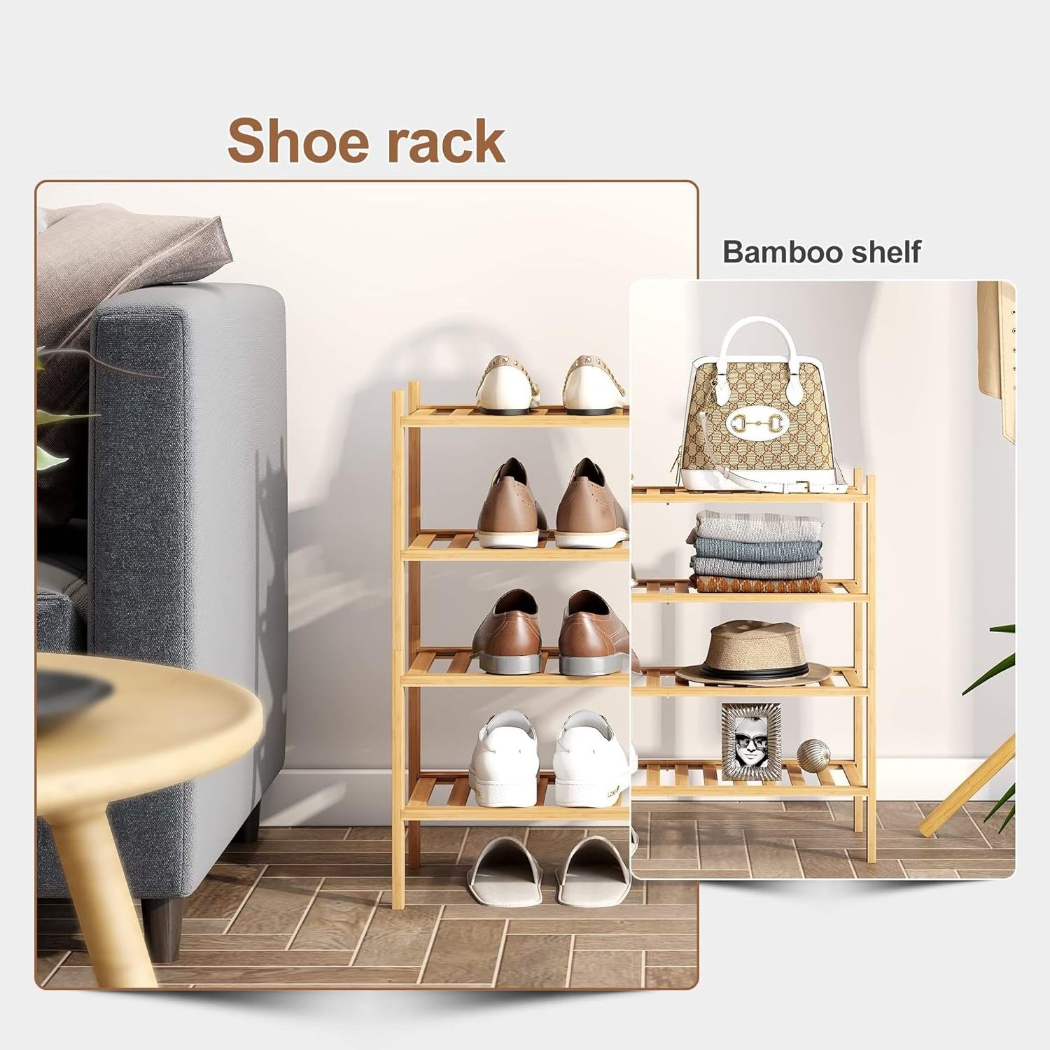 Bamboo Shoe Rack Stackable Shoe Shelf Storage Organizer for Unit Entryway Hallway and Closet Freestanding Shoe Shelf 4 Tier