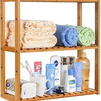 Bamboo Bathroom Shelf 3-Tier Multifunctional Adjustable Layer Rack Wall Mounted Utility Storage Organizer Towel Shelves