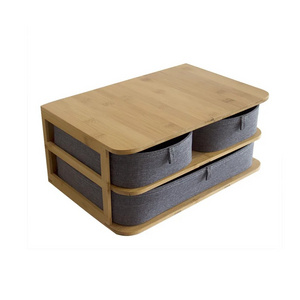 2 Tier Organizer no Need to Assemble Organize Small Items Exquisite 3 Drawer Bamboo Mini Desktop Storage Organizer