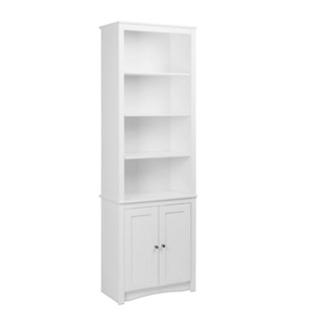 4-Tier Standing Tall Bookcase with 2 Shaker Doors White for Living Room Bedroom Library