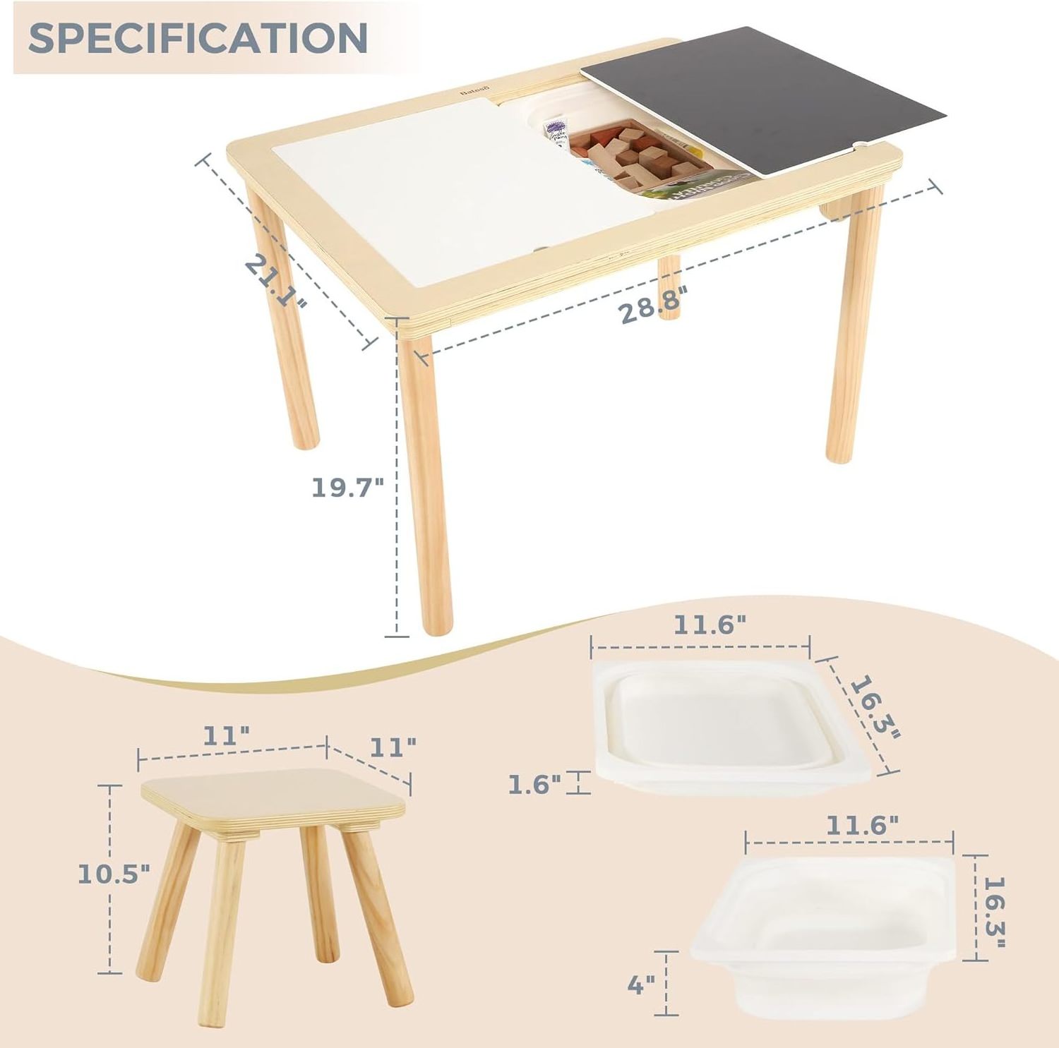 Sensory Table with Double Panel with 2 Chairs, Multifunctional Wooden Sand Table and Water Table for Kids