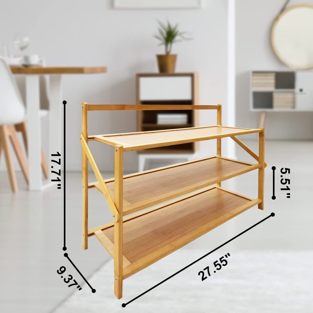 Portable Free Standing Shoe shelf, Bamboo Foldable Stackable Shoes Rack Organizer for Porch Entrance