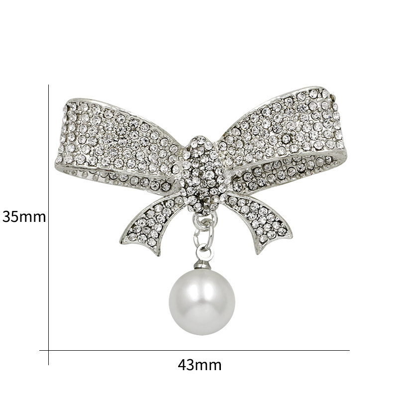 Factory Direct Sale Crystal Rhinestones and Pearl Drop Bow Chic Brooches Jewelry