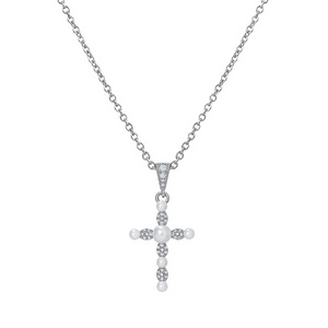 Exquisite Cubic Zirconia and Shell Pearl Cross Pendant Necklace for Women Sparkly Jewellery