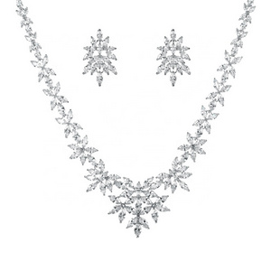 High Quality Luxury Marquise Cut Floral Cubic Zirconia CZ Crystal Necklace and Earring Wedding Bridal Jewelry Sets