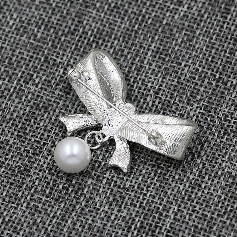 Factory Direct Sale Crystal Rhinestones and Pearl Drop Bow Chic Brooches Jewelry