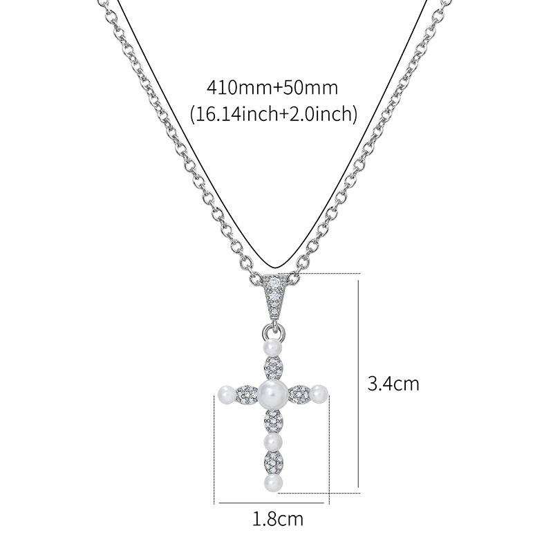 Exquisite Cubic Zirconia and Shell Pearl Cross Pendant Necklace for Women Sparkly Jewellery