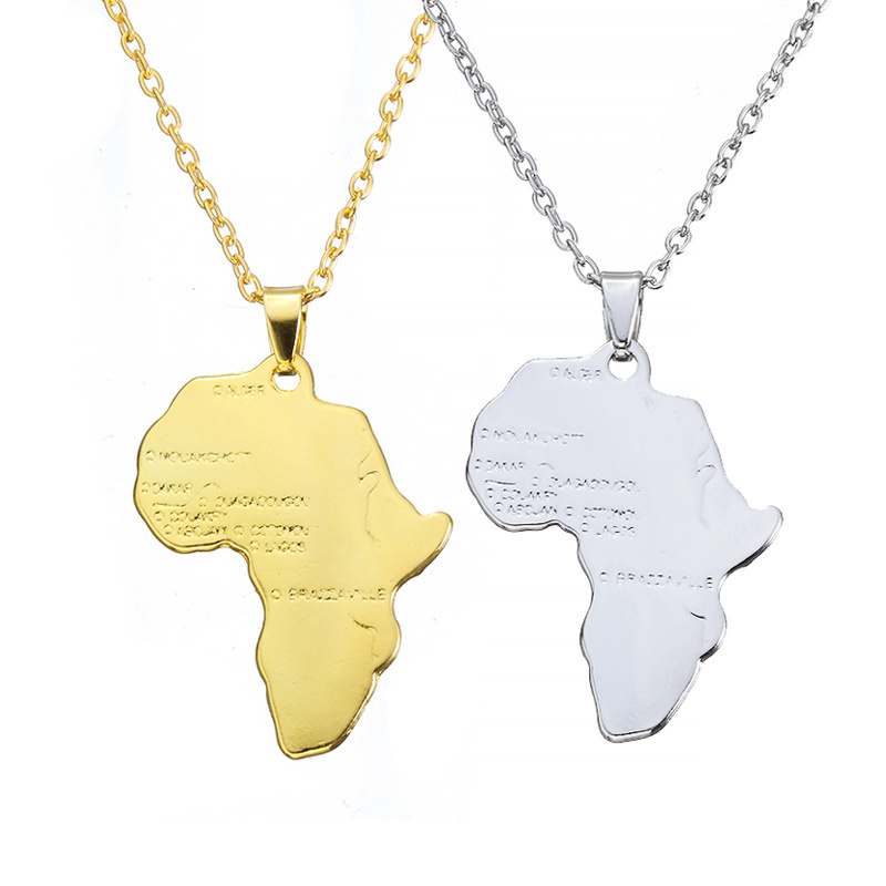 Fashion Hip Hop Charm African Jewelry Women/Men Gift Trendy Africa Map Pendant Necklace 30mm*37mm