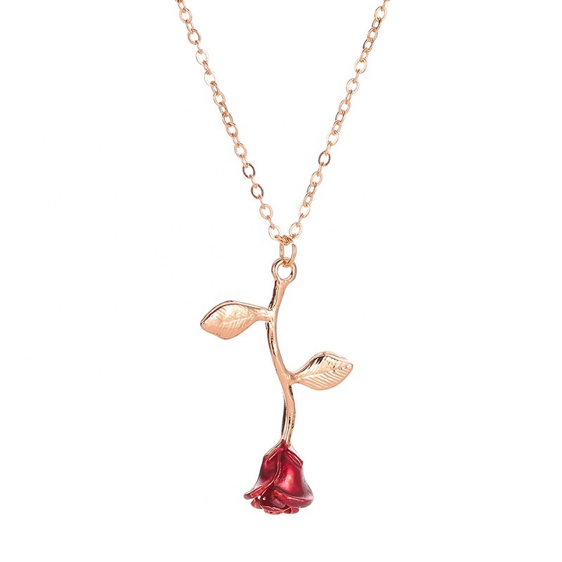 Red Rose Flower Necklace Gold/Rose gold/Silver/Red Charm Pendant Necklace Collier Bijoux Femme Women Jewelry Party Gift