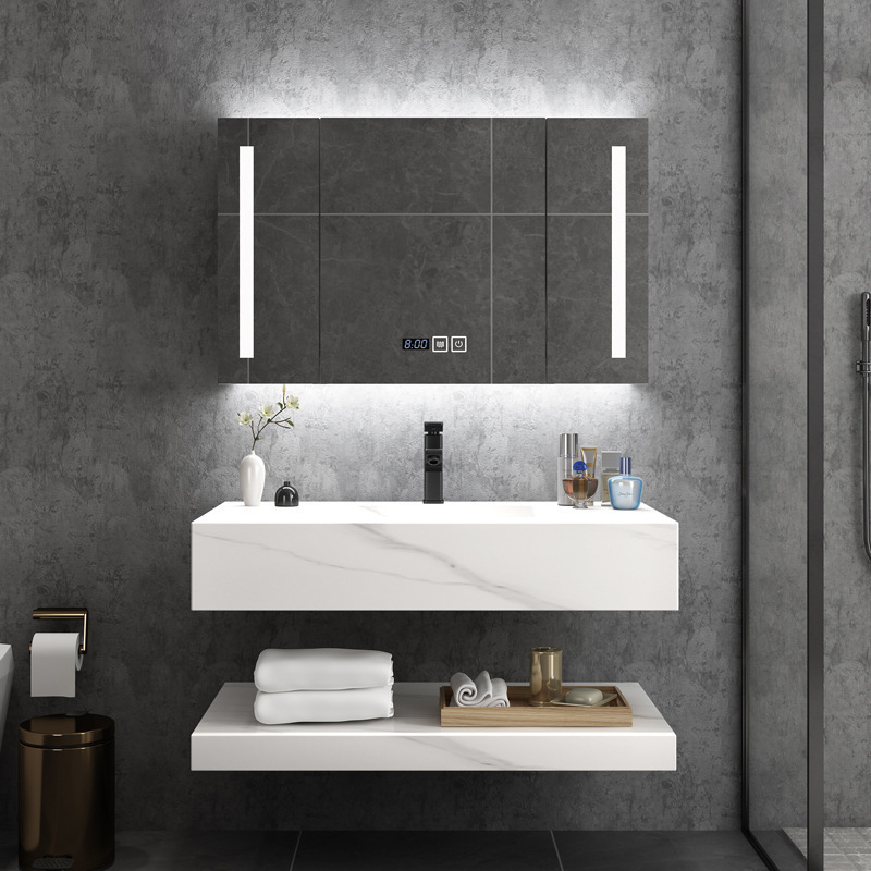 Modern Luxury Hanging Wall Sink Washbasin Cabinet Combo 24 Inch Smart Led Mirror  Bathroom Cabinets Vanities