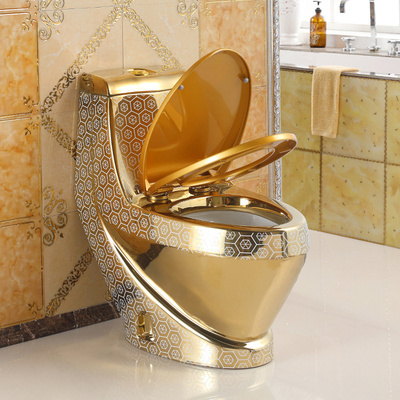 Luxury Sanitary Wares First-class Quality Electroplated Hotel Golden Wc Bathroom Commode Ceramic One Piece Gold Toilet