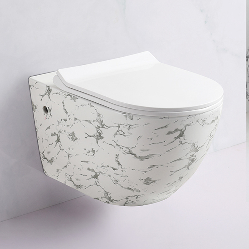 Modern Sanitary Ware Suspend Floating Comodes Hanging Mounted Rimless Marble Pattern Wall Hung Toilet