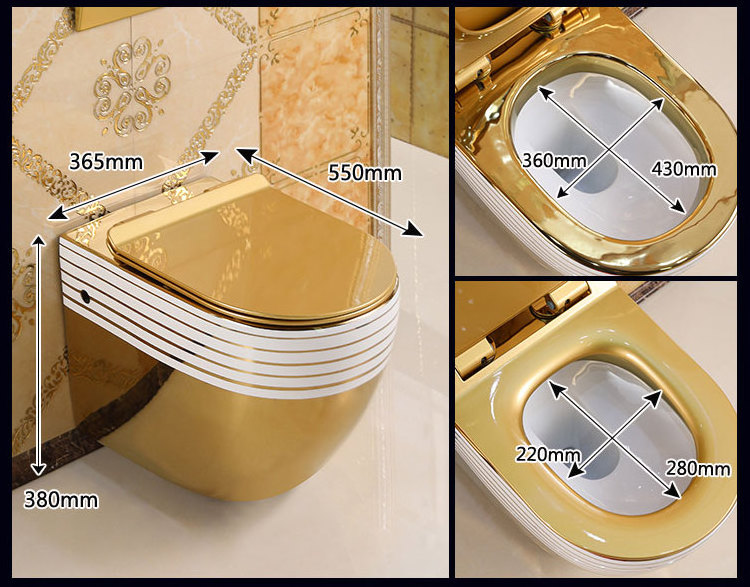 Luxury Floating Toilet Wall Mounted Hanging Wc Bathroom Commode Ceramic Gold Plated Wall Hung Toilet