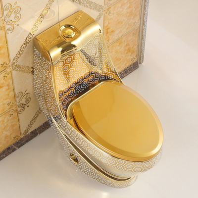 Luxury Sanitary Wares First-class Quality Electroplated Hotel Golden Wc Bathroom Commode Ceramic One Piece Gold Toilet