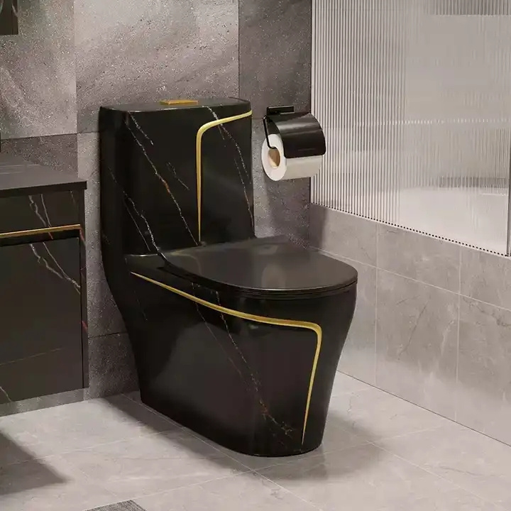 Luxury Sanitary Ware Inodoro Negro Ceramic Bathroom Porcelain Gold Black Colored Wc One Piece Toilets Bowl