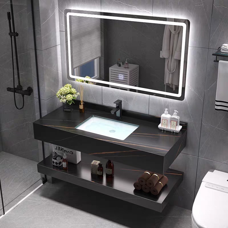 Modern Luxury Hanging Wall Sink Washbasin Cabinet Combo 24 Inch Smart Led Mirror  Bathroom Cabinets Vanities