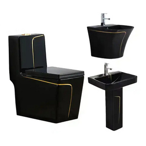 European Sanitaryware Inodoro Negro Cheap Square Wc Toilet Set Bathroom Ceramic Black Toilet Sink Combo