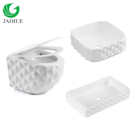 gold diamond design toilet for bathrooms sanitary ware ceramic wall-mounted wall mounted hung chinese girl wc piss pissing  set