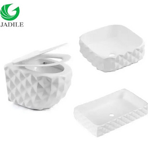 gold diamond design toilet for bathrooms sanitary ware ceramic wall-mounted wall mounted hung chinese girl wc piss pissing  set