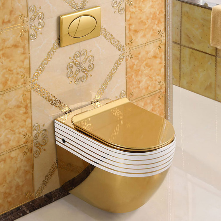 Luxury Floating Toilet Wall Mounted Hanging Wc Bathroom Commode Ceramic Gold Plated Wall Hung Toilet