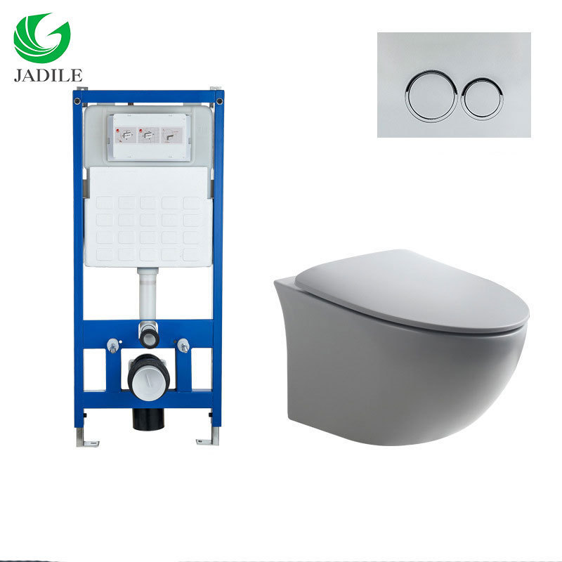 Sanitary Ware Ceramics Tolet Seat Concealed Cistern Metal Frame Bathroom Wall Toilet Gray Color Wall Hung Toilet