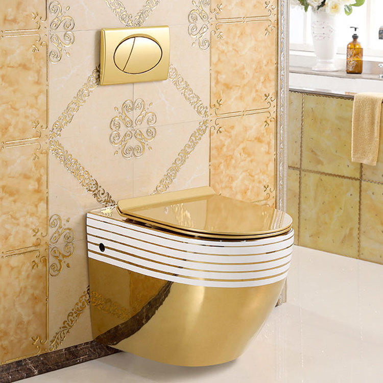 Luxury Floating Toilet Wall Mounted Hanging Wc Bathroom Commode Ceramic Gold Plated Wall Hung Toilet