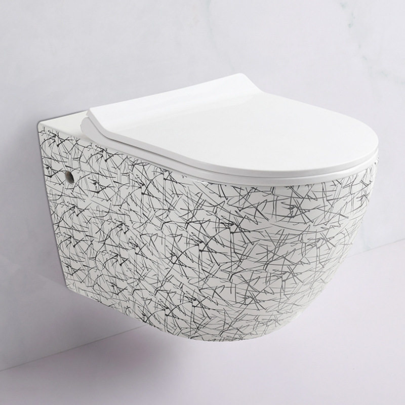 Modern Sanitary Ware Suspend Floating Comodes Hanging Mounted Rimless Marble Pattern Wall Hung Toilet