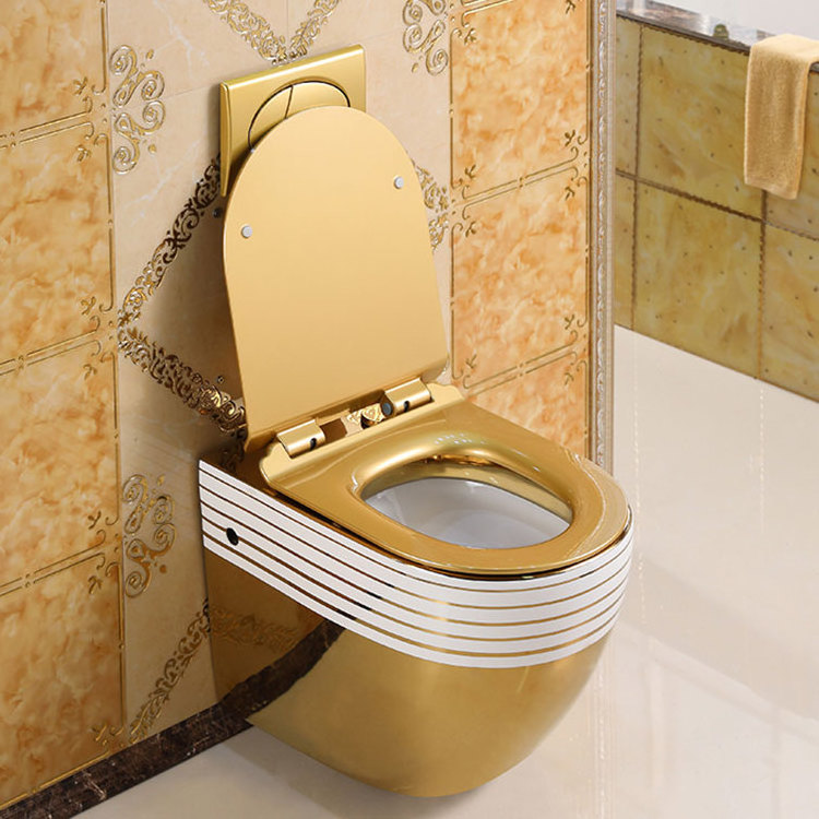 Luxury Floating Toilet Wall Mounted Hanging Wc Bathroom Commode Ceramic Gold Plated Wall Hung Toilet