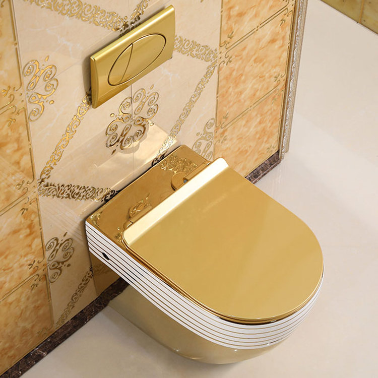 Luxury Floating Toilet Wall Mounted Hanging Wc Bathroom Commode Ceramic Gold Plated Wall Hung Toilet