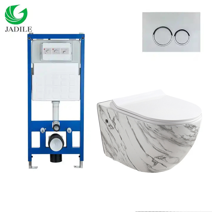 Modern Sanitary Ware Suspend Floating Comodes Hanging Mounted Rimless Marble Pattern Wall Hung Toilet