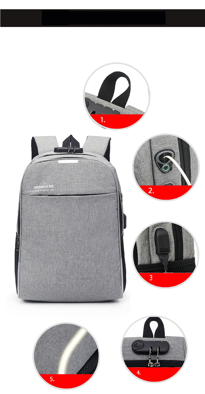 Hot selling Oxford Fabric reflective strip travel backpack Passcode Lock 15.6 inch laptop backpack with USB charging port