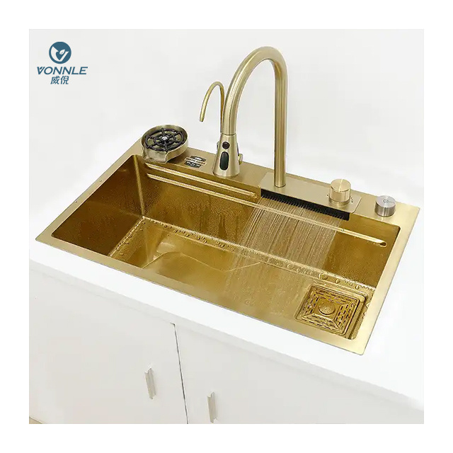 Light luxury nano coating handmade sink sink kitchen 304 stainless steel golden kitchen sinks