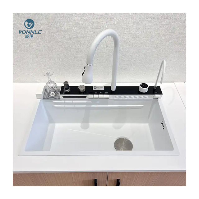 LED ambient light fashionable waterfall sink kitchen sink digital sink kitchen 304 stainless steel