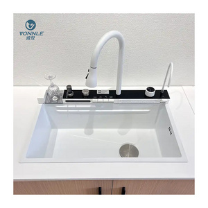 LED ambient light fashionable waterfall sink kitchen sink digital sink kitchen 304 stainless steel