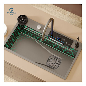 Light luxury piano keys Single bowl kitchen sink black kitchen sink kitchen sink waterfall