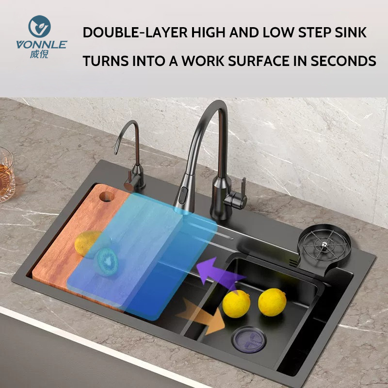 Light luxury household sink kitchen 304 stainless  steel sink kitchen nano black kitchen sink