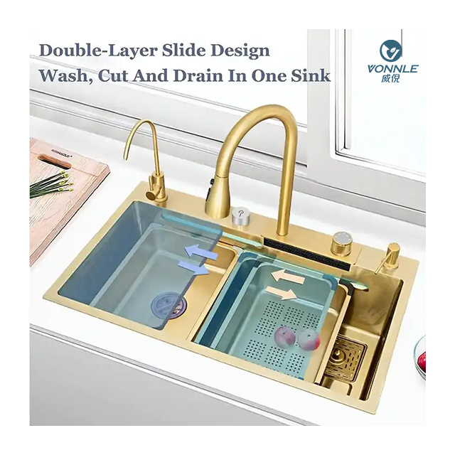 Light luxury nano coating handmade sink sink kitchen 304 stainless steel golden kitchen sinks