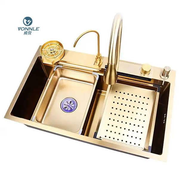 Light luxury nano coating handmade sink sink kitchen 304 stainless steel golden kitchen sinks