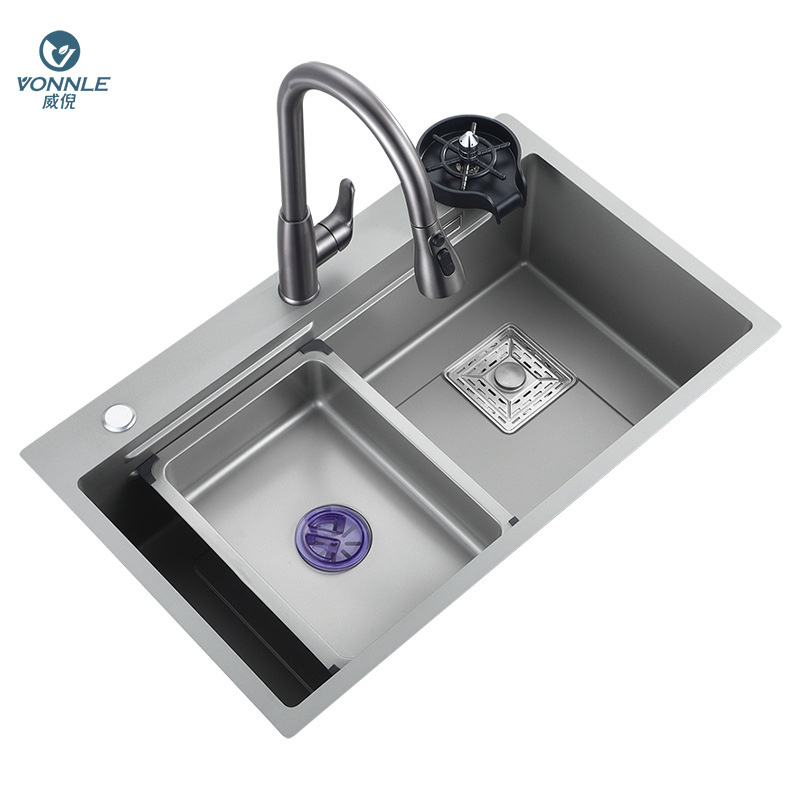 Light luxury household sink kitchen 304 stainless  steel sink kitchen nano black kitchen sink