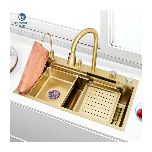 Light luxury nano coating handmade sink sink kitchen 304 stainless steel golden kitchen sinks