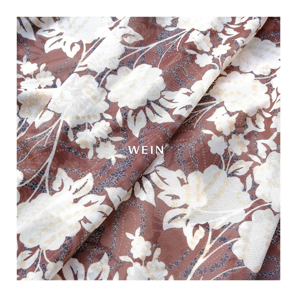 WI-K04 Polyester Spandex High Elastic Customized Floral Digital Print Net Fabric Stretch Mesh For Dress And Garment