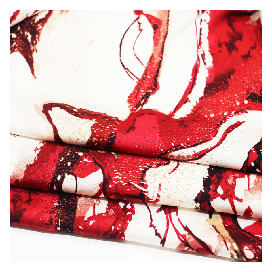 WI-E15 Autumn 100% polyester sph soft printed satin liquid abstract printing fabric for evening dress