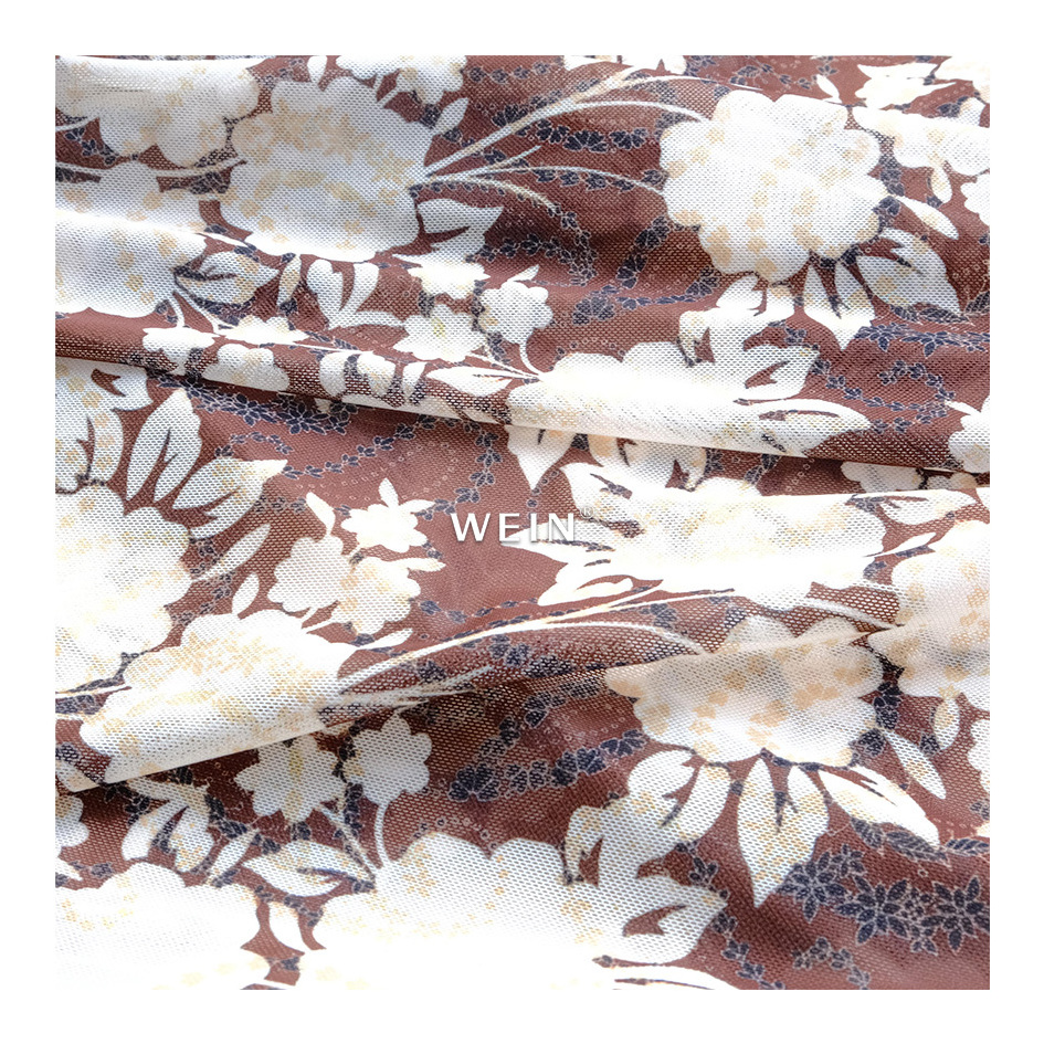 WI-K04 Polyester Spandex High Elastic Customized Floral Digital Print Net Fabric Stretch Mesh For Dress And Garment