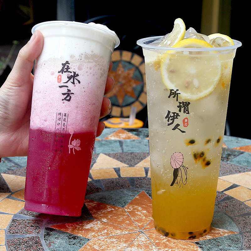 Transparent 700ml pp injection disposable plastic juice boba bubble tea cup ice tea cup with lid