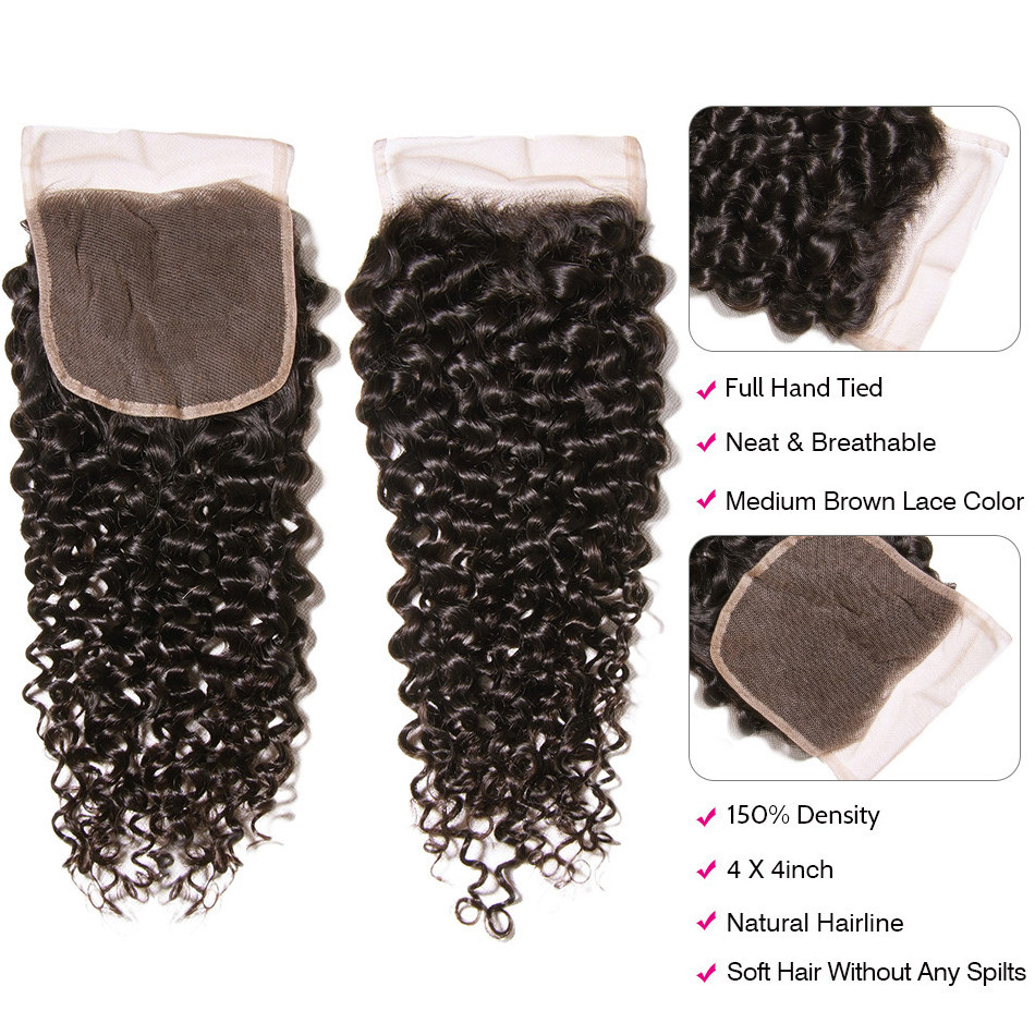 Water Wave 3 Bundles With Closure Human Hair Bundles with Closure Middle Part Human Hair Non Remy Weave