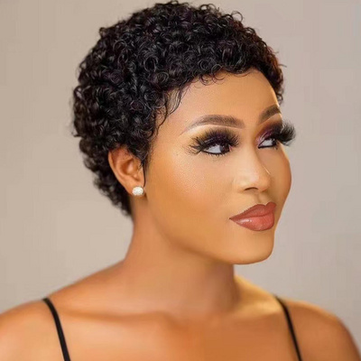 Wholesale 100 Brazilian Hair Short Machine Made Wig Afro Kinky Curly Wig Natural Color Virgin Human Hair Wigs For Black Women BestSuppliers