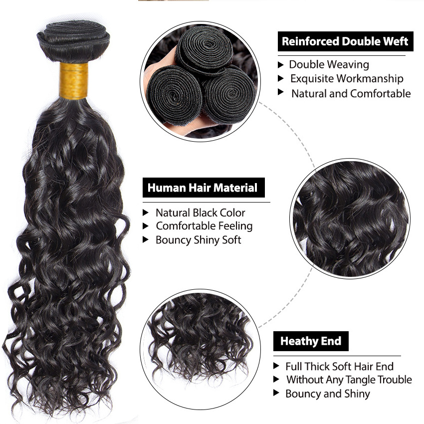 Water Wave 3 Bundles With Closure Human Hair Bundles with Closure Middle Part Human Hair Non Remy Weave